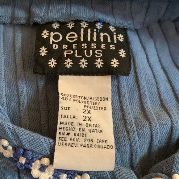 Vintage 90s Blue Solid Print Floral Crochet V-Neck Ribbed Short Sleeve Crop Top - Picture 16 of 16